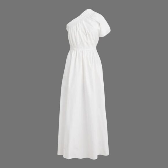 J. Crew Women’s XS White Smocked Cotton Poplin One Shoulder Dress BR403 Pockets - Picture 12 of 12